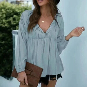 Ruffle Tied String Long Sleeve Blouse